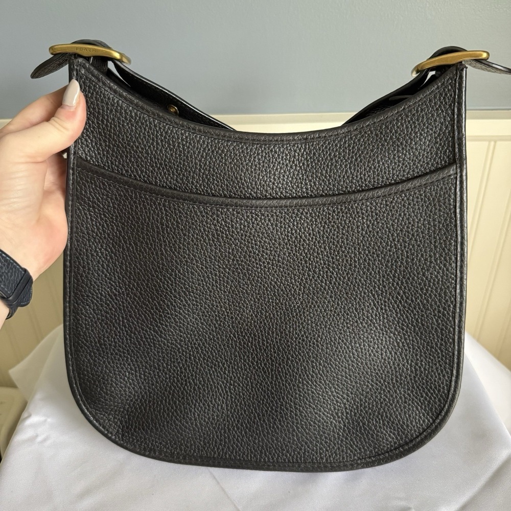 Coach 1941 Emery Black Pebbled Leather Crossbody Shoulder Saddle Bag Purse